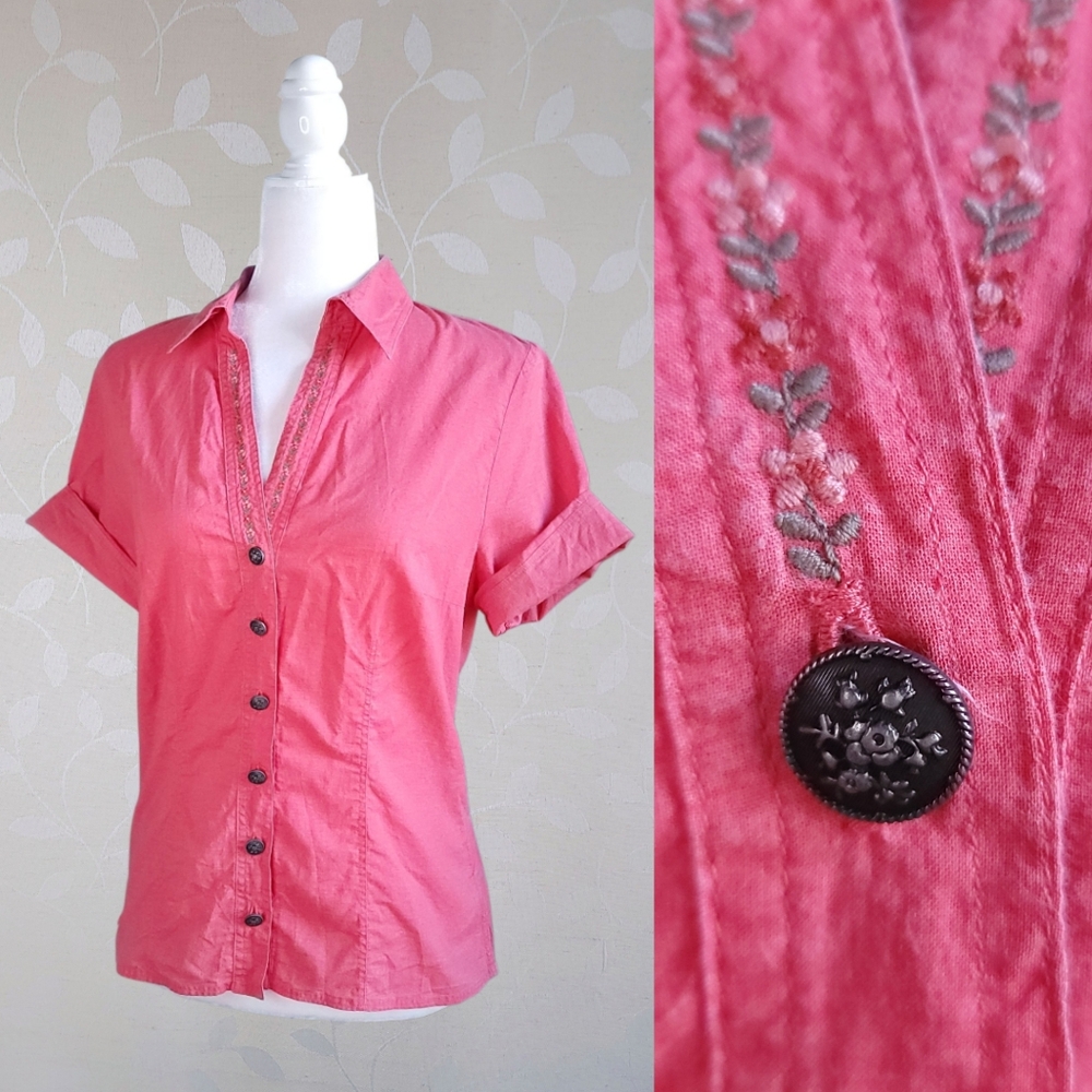 Vintage Hess Frackmann Embroidered Top German Floral Dirndl Cottagecore Shirt 38
